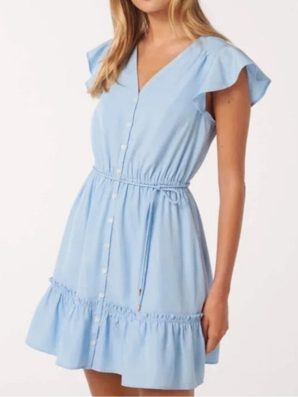 Ever New Rahnee Frill Hem Sky Blue Flutter Sleeve Mini Dress SZ 10